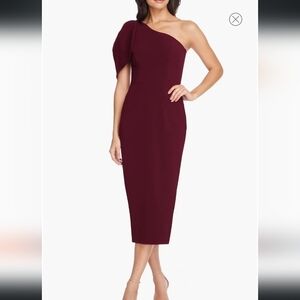 Dress the Population Tiffany One-Shoulder Burgundy Midi Dress Size Large
